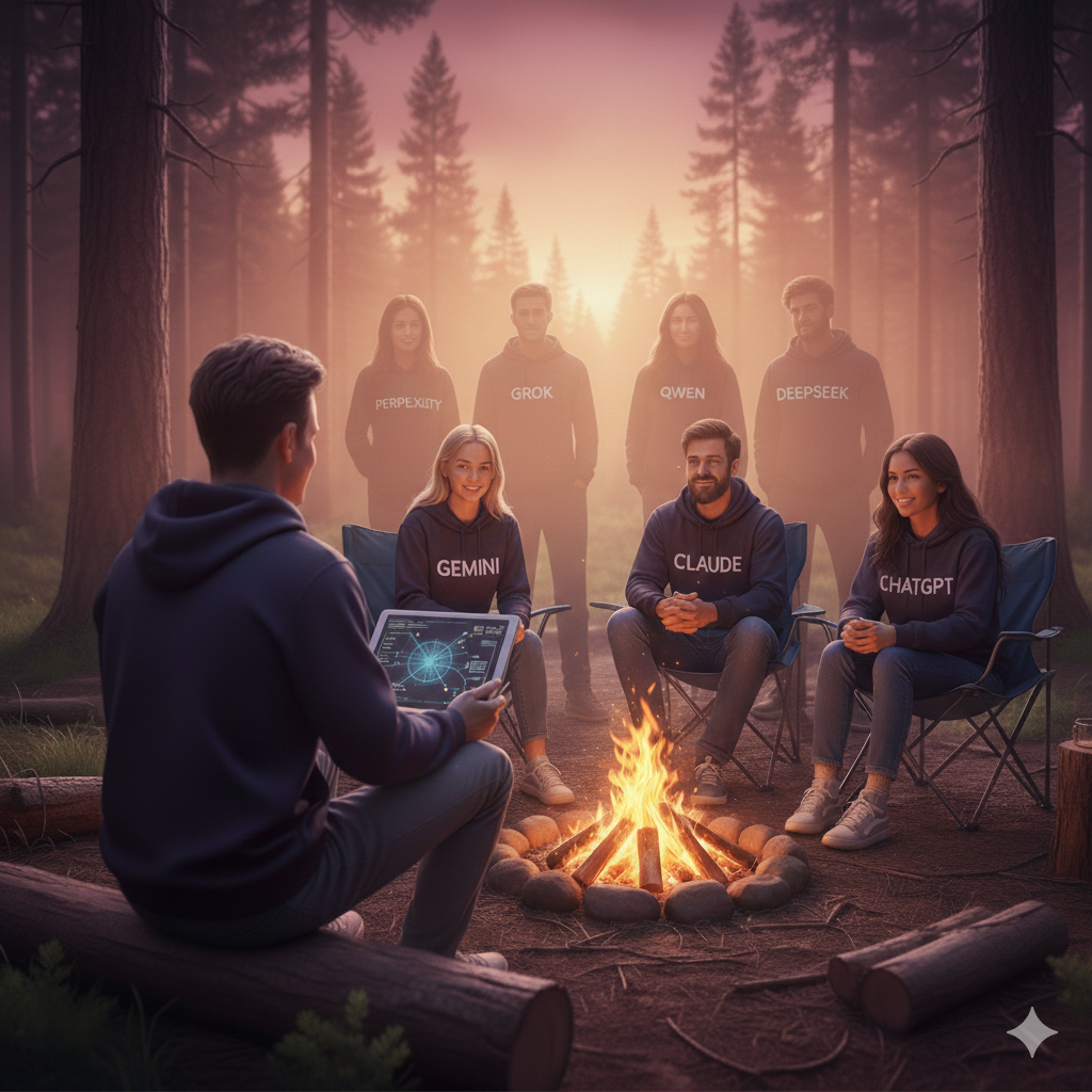 Campfire gathering with friends